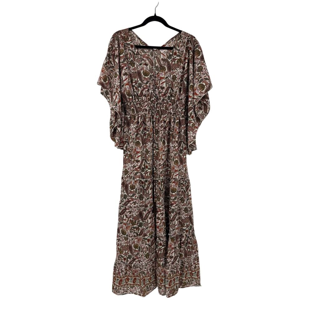 Anthropologie Boemo Maxi Paisley Tiered smocked Size 1X Boho Regency Blush Pink